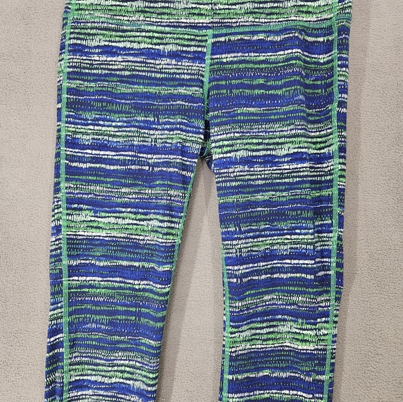 Athleta Athletic Womens Leggings Blue Green Strip Size Medium M - Picture 2 of 9